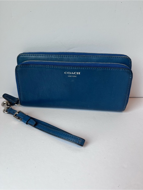 Coach Handbags - Coach Blue Leather Double Zip Wallet Clutch